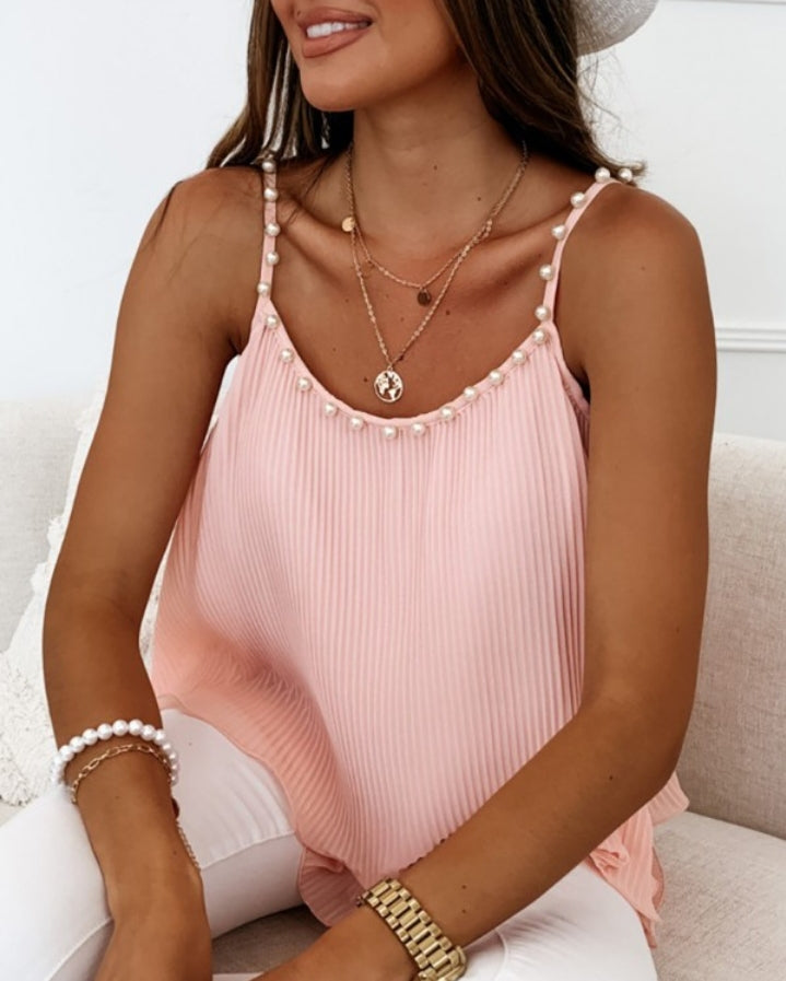 Premièrement : Ce Haut caraco superposé à décor de perles Femme.