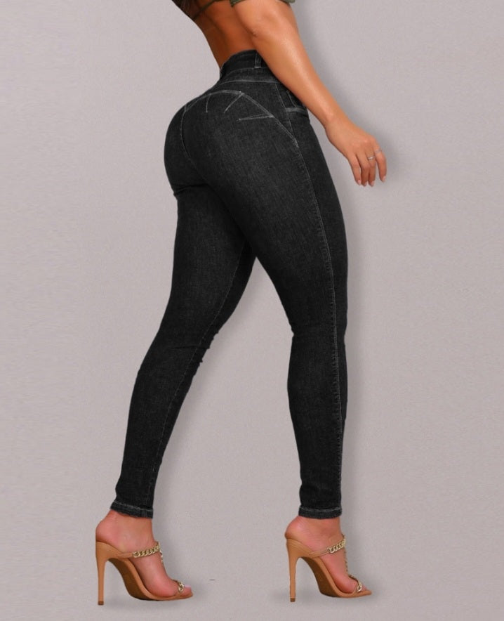 Premièrement : Mettez vos courbes en valeur avec élégance grâce à ce Jean skinny taille haute boutonné sur le devant avec effet rehausseur de fesses , pantalon décontracté femme.