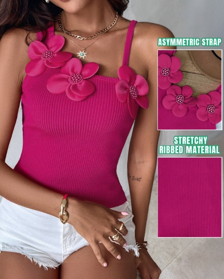 Premièrement : Ce 1 débardeur en tricot à motif floral et perles décoratives sans manches femme.