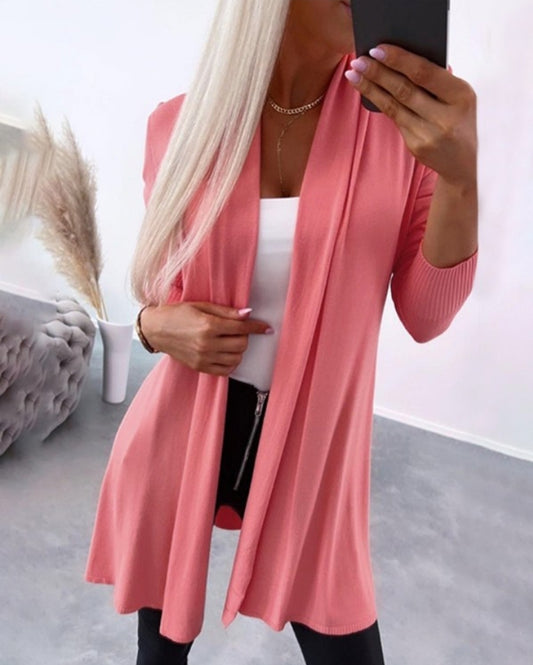 Long sleeve open front knit cardigan