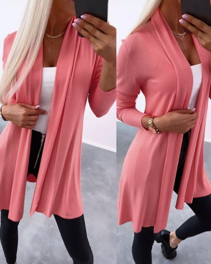 Long sleeve open front knit cardigan
