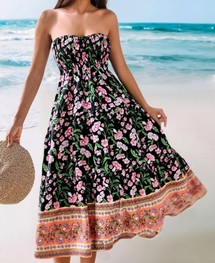 Premièrement : Cette Jupe longues plissées bohème d'été Jupes maxi fluides taille haute en ligne A Femme.