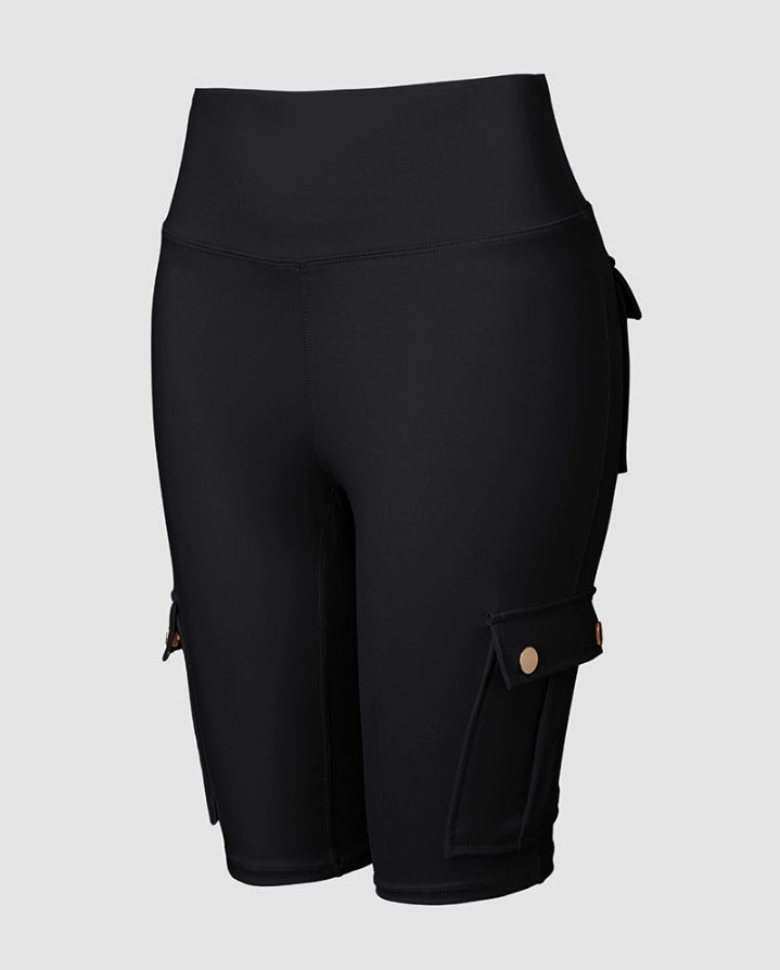 Premièrement : Ce Short de sport pour le contrôle du ventre et le levage des fesses, taille haute , avec poche à rabat , pour entraînement , bermuda cargo , pour la course à pied femme.