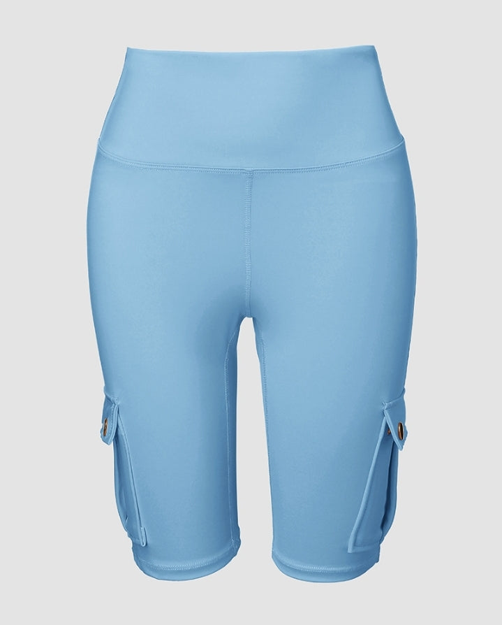 Premièrement : Ce Short de sport pour le contrôle du ventre et le levage des fesses, taille haute , avec poche à rabat , pour entraînement , bermuda cargo , pour la course à pied femme.