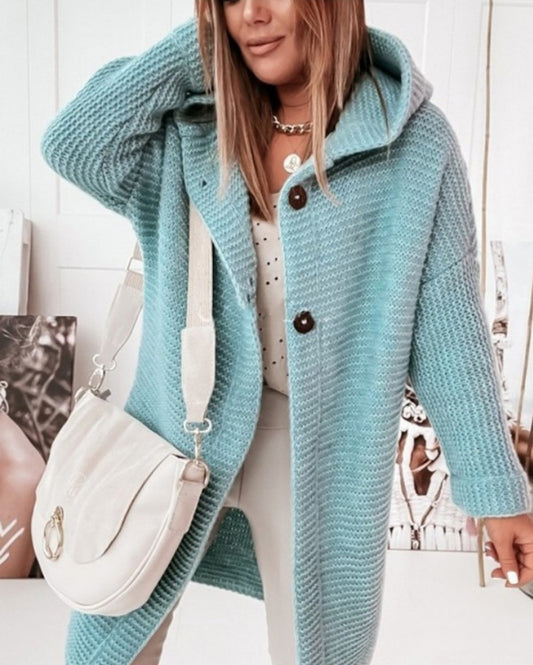 Long Sleeve Button Front Knit Hooded Cardigan