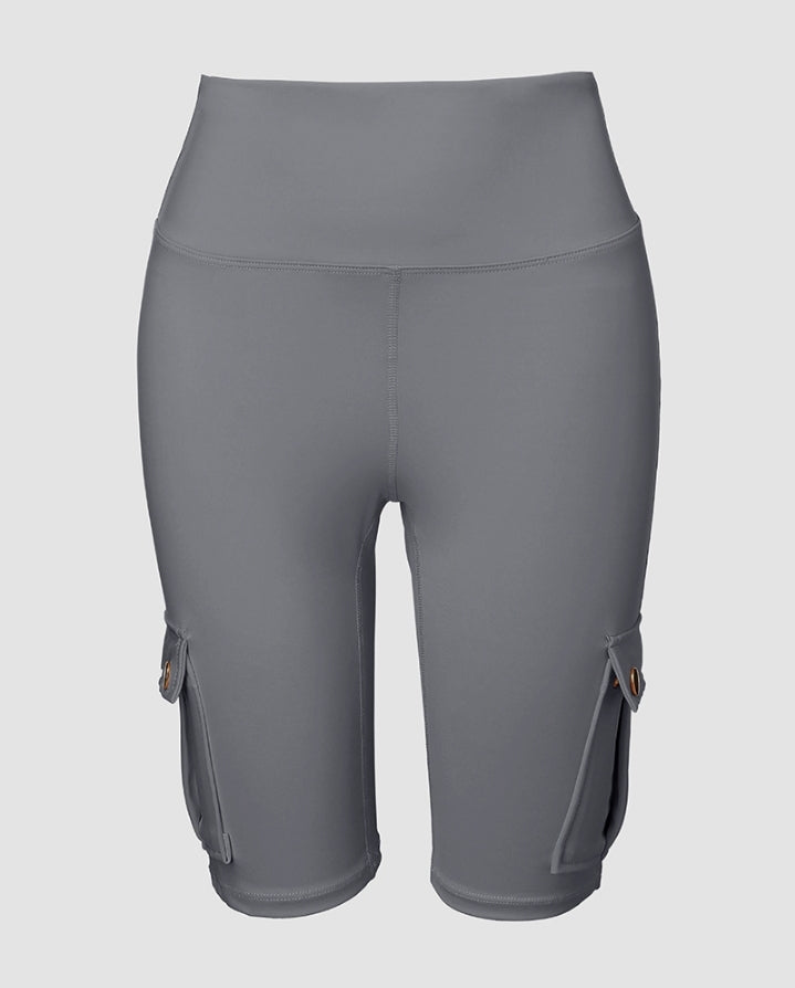 Premièrement : Ce Short de sport pour le contrôle du ventre et le levage des fesses, taille haute , avec poche à rabat , pour entraînement , bermuda cargo , pour la course à pied femme.