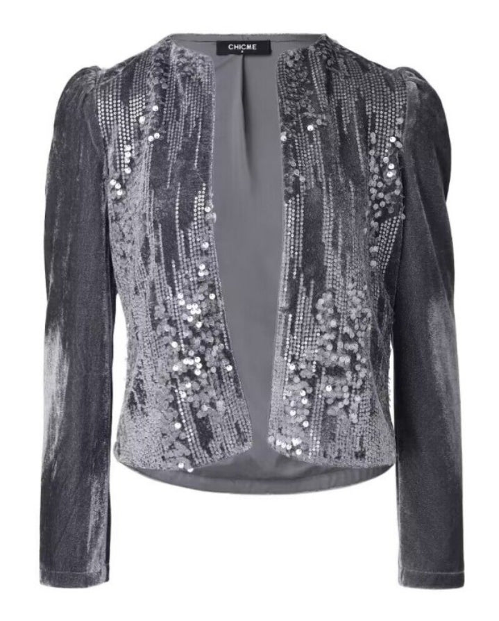 Premièrement : Apportez une touche de luxe et de sophistication à votre garde-robe avec ce Manteau à sequins contrastés en velours ouvert dur le devant à manches bouffantes femme 