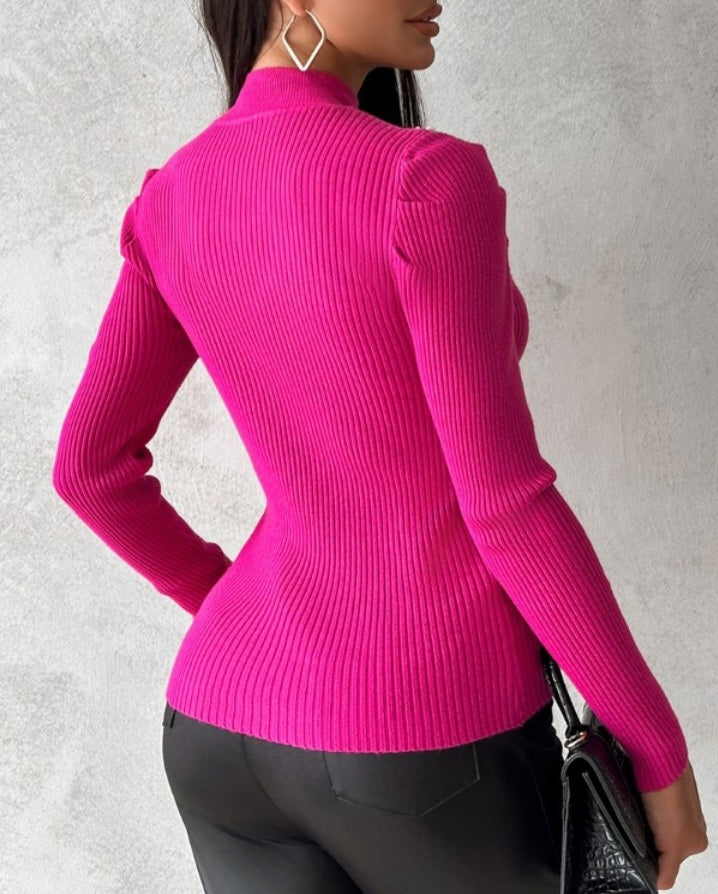 Hollow Heart and Rhinestone Knit Sweater