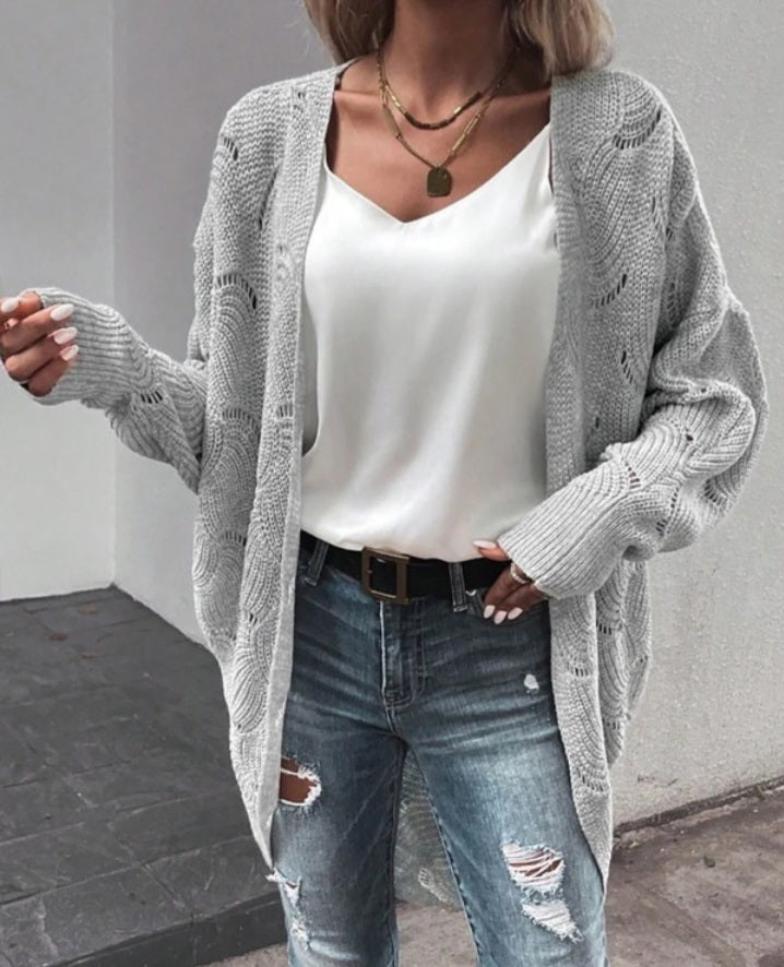 Long sleeve open front knit cardigan