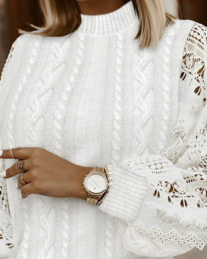 Crochet lace lantern sleeve knit sweater
