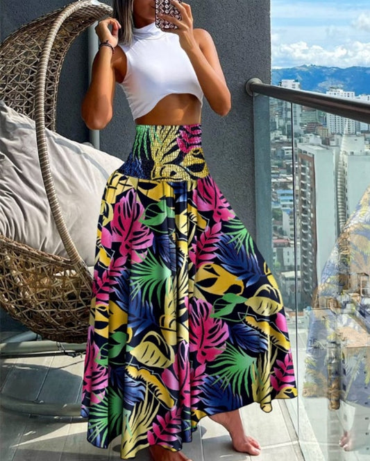 Premièrement : Le Pantalon larges , taille haute, à imprimé tropical femme, est la pièce parfaite pour insuffler une touche d’exotisme à votre garde-robe.