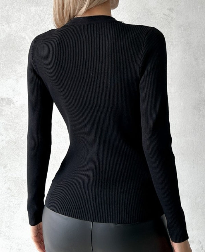Long Sleeve Round Neck Beaded Knit Sweater