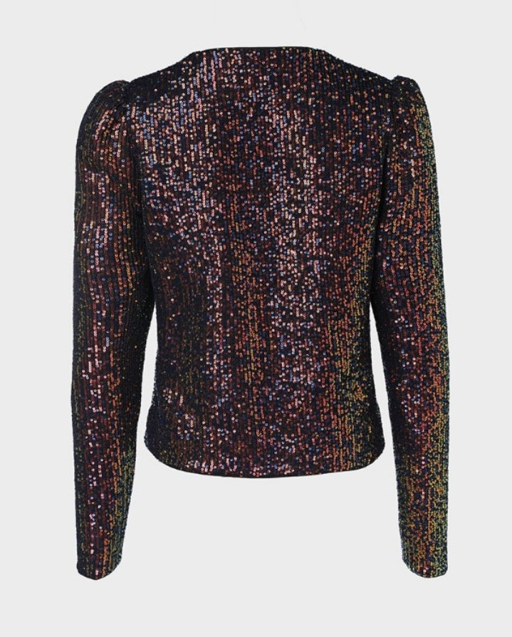 Premièrement : Brillez avec ce Manteau blazer à paillettes scintillantes, ouvert sur le devant , manches bouffantes femme.