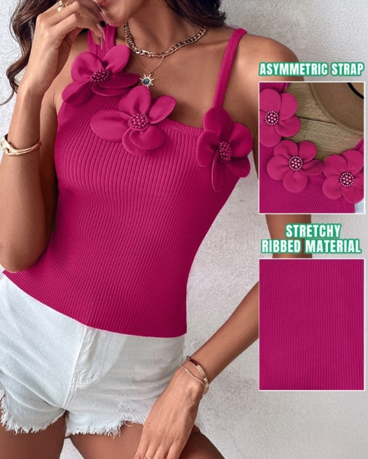 Premièrement : Ce 1 débardeur en tricot à motif floral et perles décoratives sans manches femme.