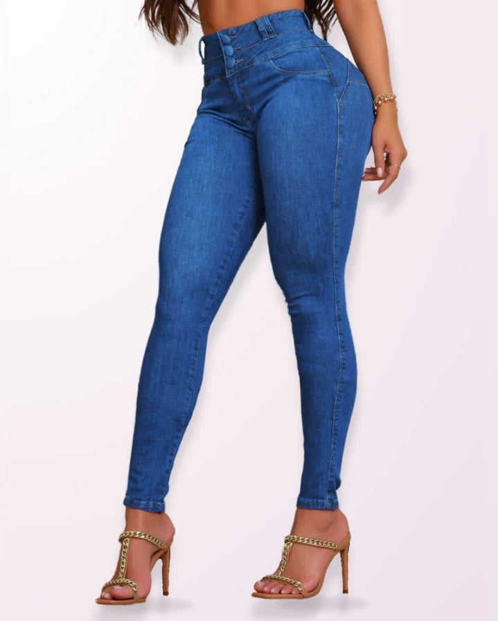 Premièrement : Mettez vos courbes en valeur avec élégance grâce à ce Jean skinny taille haute boutonné sur le devant avec effet rehausseur de fesses , pantalon décontracté femme.