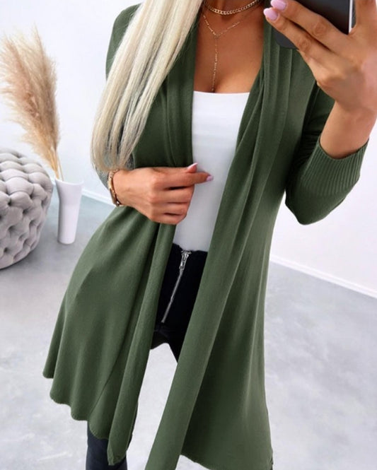 Long sleeve open front knit cardigan