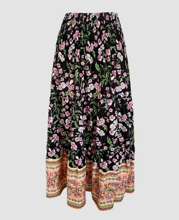 Premièrement : Cette Jupe longues plissées bohème d'été Jupes maxi fluides taille haute en ligne A Femme.