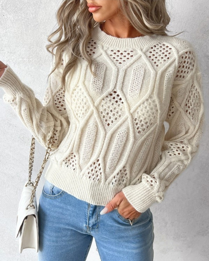 Openwork knit sweater with high neck