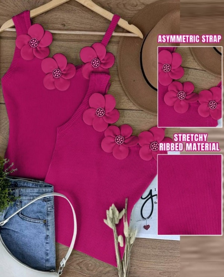 Premièrement : Ce 1 débardeur en tricot à motif floral et perles décoratives sans manches femme.