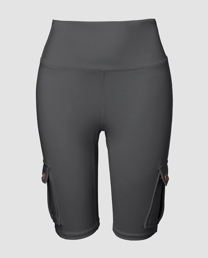 Premièrement : Ce Short de sport pour le contrôle du ventre et le levage des fesses, taille haute , avec poche à rabat , pour entraînement , bermuda cargo , pour la course à pied femme.