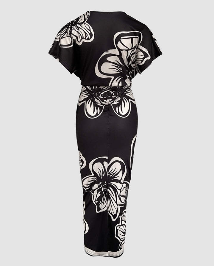 Premièrement : La  Robe moulante vintage baroque à manches longues et décolleté en V plongeant Femme.