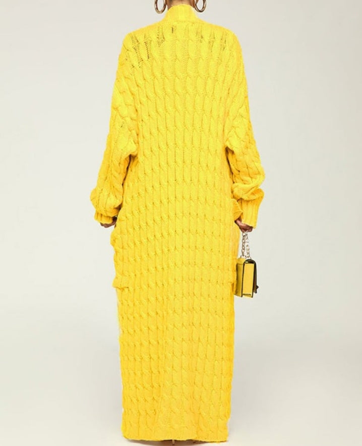 Long cable knit cardigan with pocket