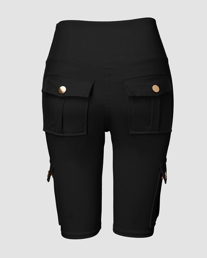 Premièrement : Ce Short de sport pour le contrôle du ventre et le levage des fesses, taille haute , avec poche à rabat , pour entraînement , bermuda cargo , pour la course à pied femme.
