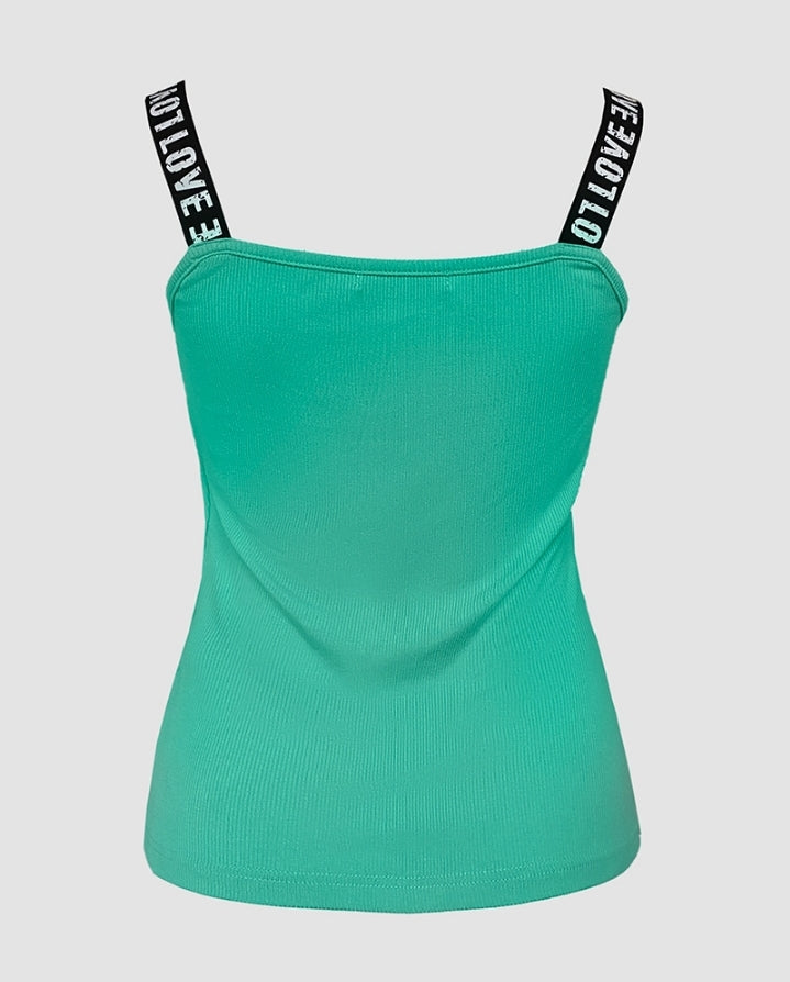 Premièrement : Ce Haut en tricot extensible et décontracté à coupe ajustée et sans manches avec imprimé lettre et bandeau Femme .