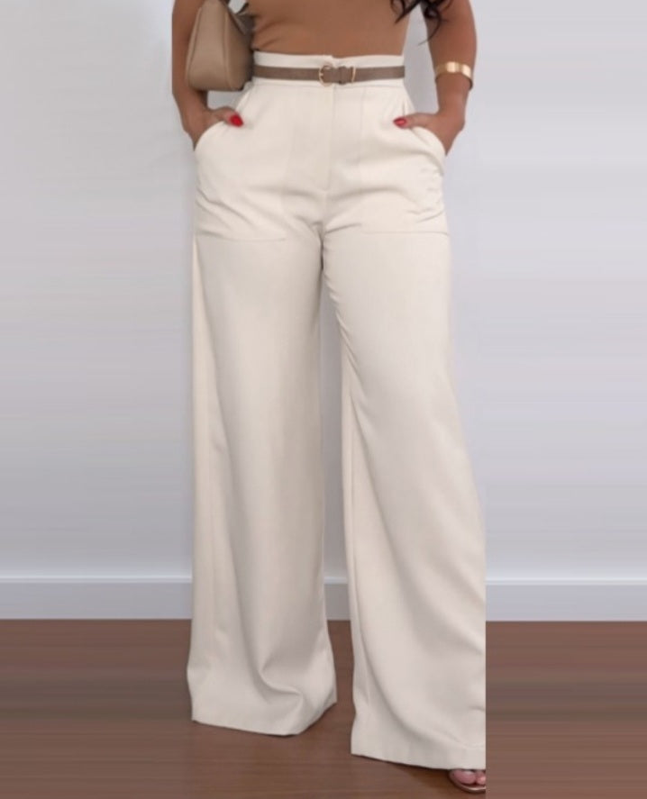 Premièrement : Ce Pantalon évasé taille haute avec poches pantalon décontracté coupe ample Femme.