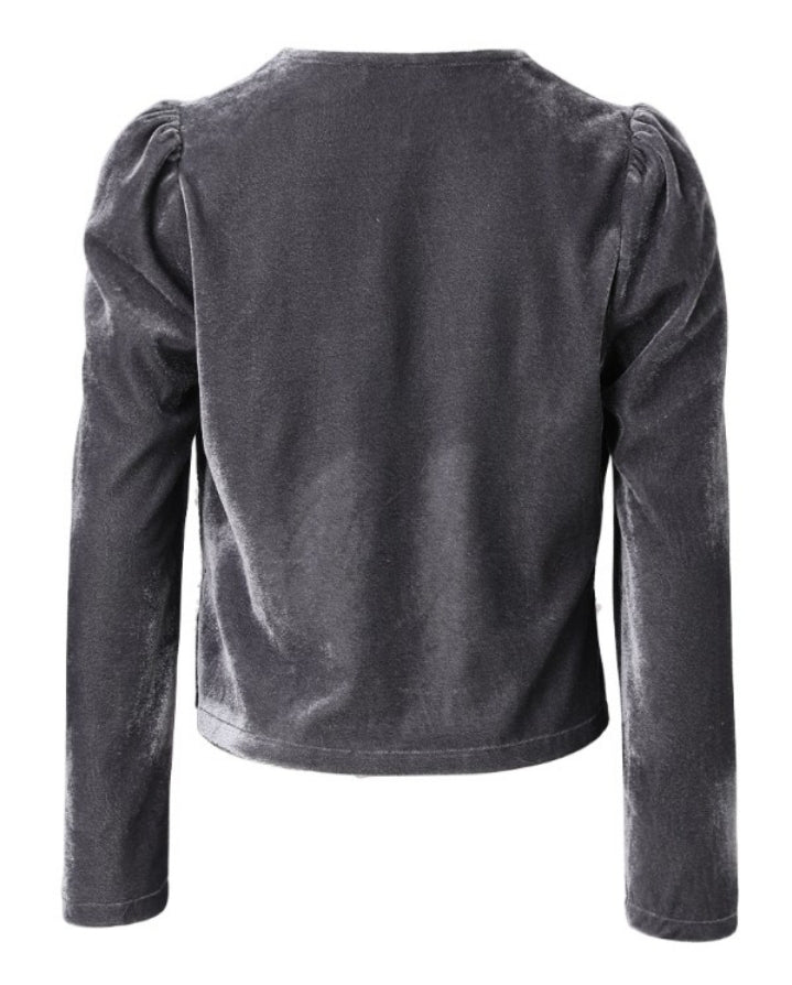 Premièrement : Apportez une touche de luxe et de sophistication à votre garde-robe avec ce Manteau à sequins contrastés en velours ouvert dur le devant à manches bouffantes femme 