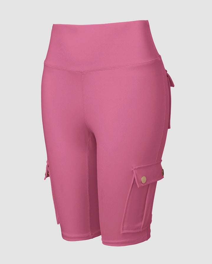 Premièrement : Ce Short de sport pour le contrôle du ventre et le levage des fesses, taille haute , avec poche à rabat , pour entraînement , bermuda cargo , pour la course à pied femme.