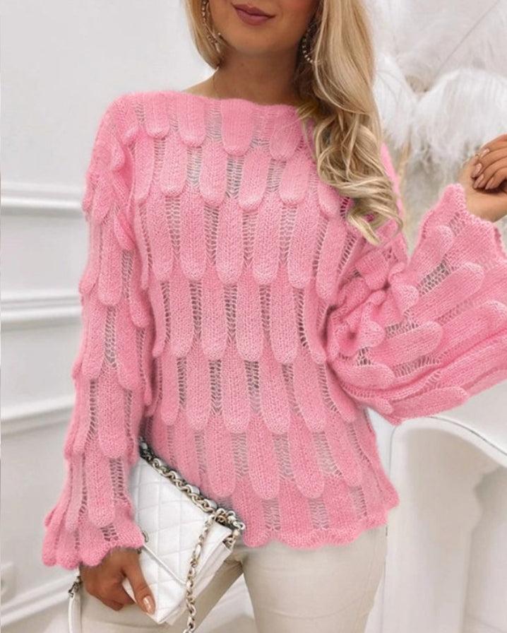 Knitted sweater with bell sleeves and boat neck