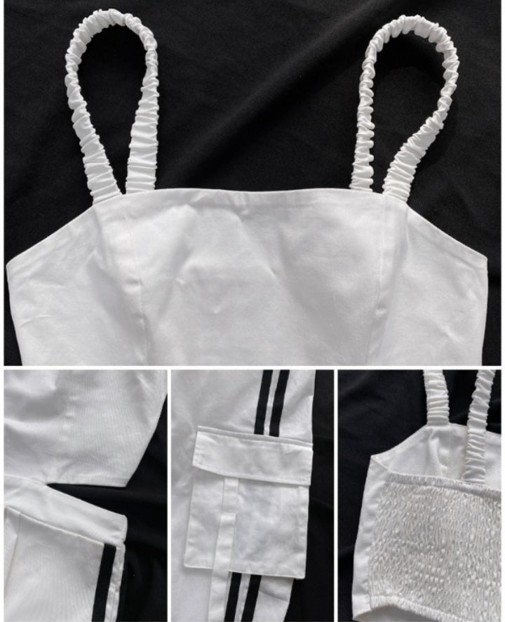 Women's Casual Cargo Jumpsuit with Contrast Panels and Pockets