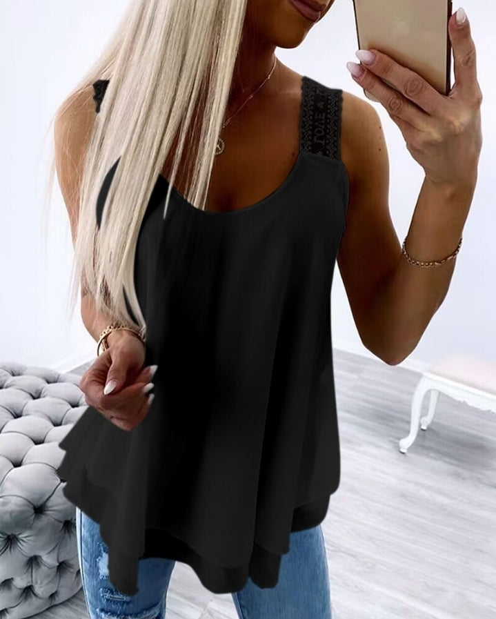 Premièrement : Ce Débardeur à col en U et bretelles épaisses avec détails en dentelle contrastée femme.