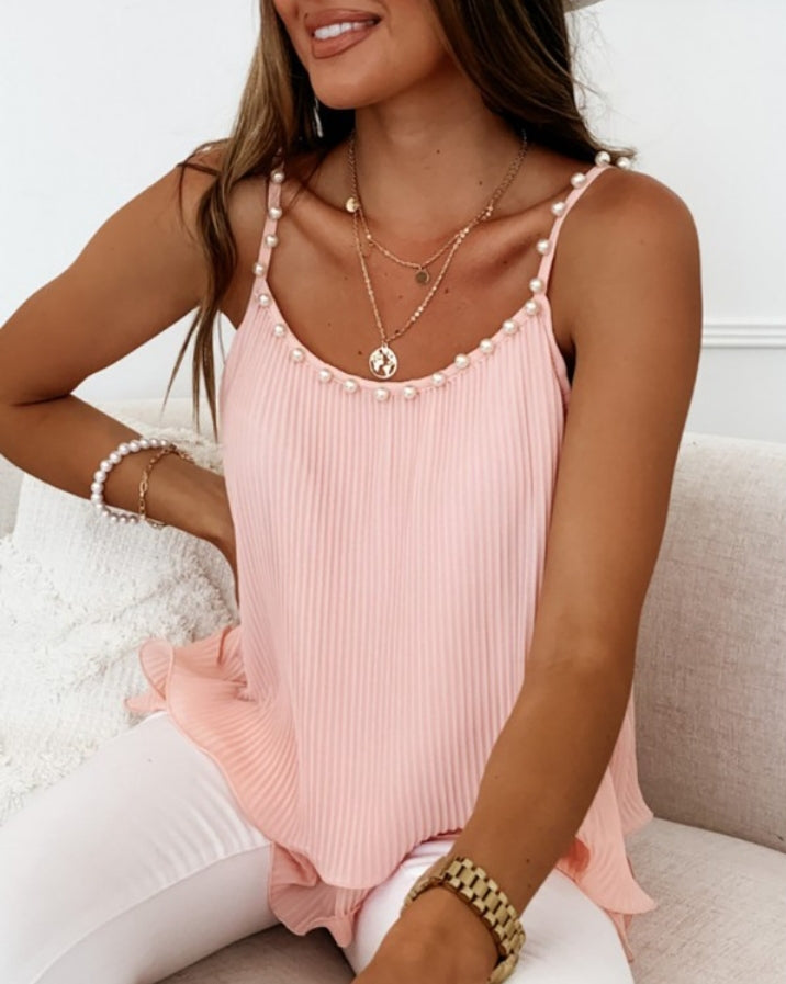 Premièrement : Ce Haut caraco superposé à décor de perles Femme.
