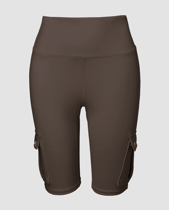 Premièrement : Ce Short de sport pour le contrôle du ventre et le levage des fesses, taille haute , avec poche à rabat , pour entraînement , bermuda cargo , pour la course à pied femme.