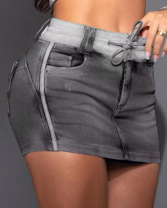 Premièrement : Cette Jupe en jean décontractée à taille réglable avec cordon de serrage Femme.