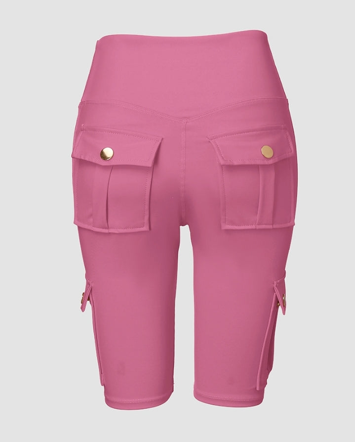 Premièrement : Ce Short de sport pour le contrôle du ventre et le levage des fesses, taille haute , avec poche à rabat , pour entraînement , bermuda cargo , pour la course à pied femme.