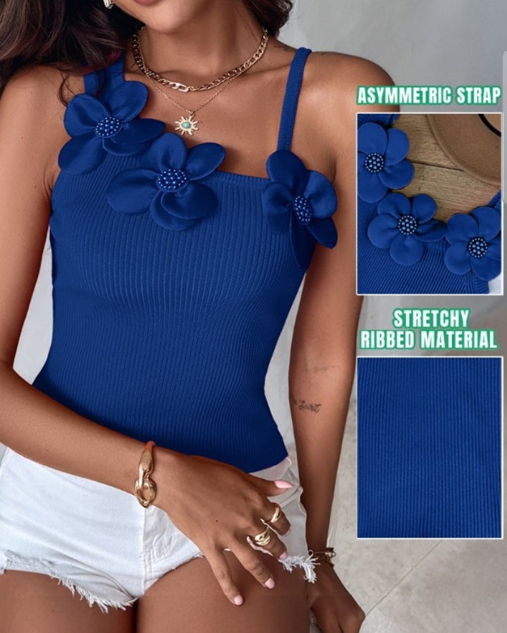 Premièrement : Ce 1 débardeur en tricot à motif floral et perles décoratives sans manches femme.