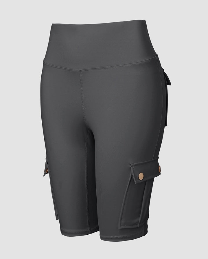 Premièrement : Ce Short de sport pour le contrôle du ventre et le levage des fesses, taille haute , avec poche à rabat , pour entraînement , bermuda cargo , pour la course à pied femme.