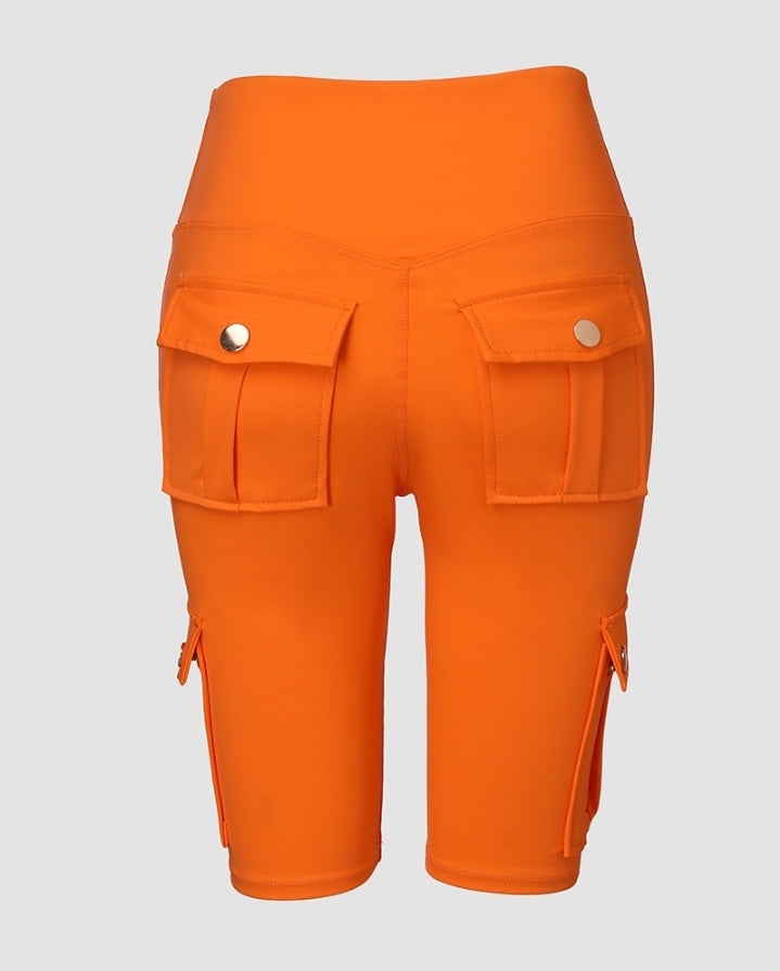 Premièrement : Ce Short de sport pour le contrôle du ventre et le levage des fesses, taille haute , avec poche à rabat , pour entraînement , bermuda cargo , pour la course à pied femme.
