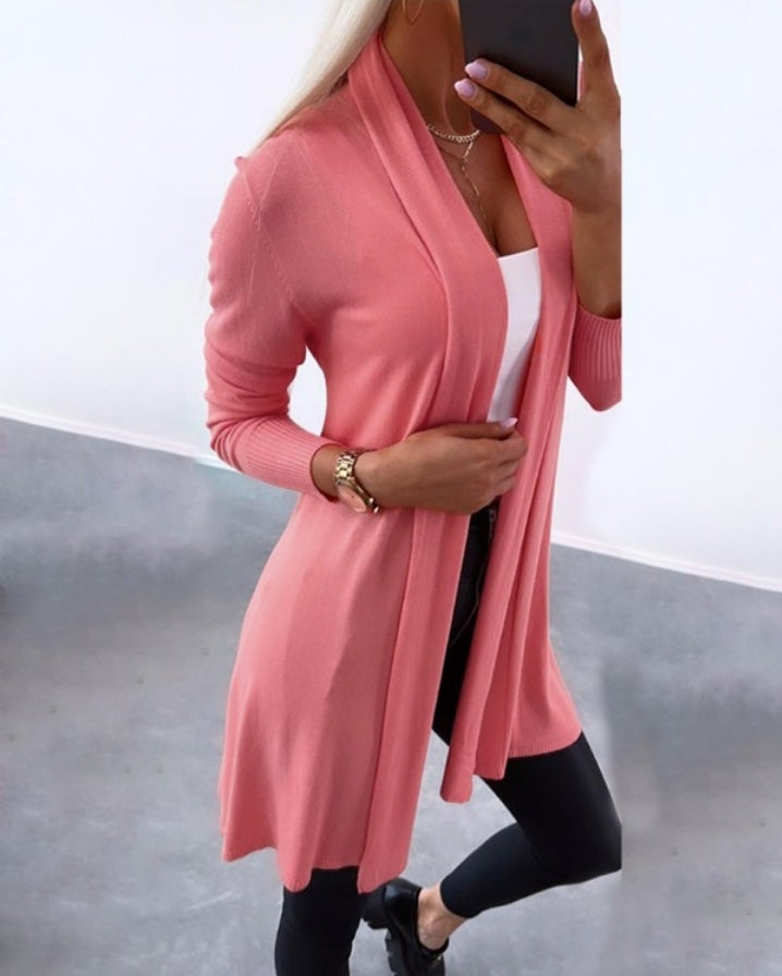 Long sleeve open front knit cardigan