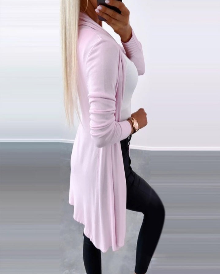 Long sleeve open front knit cardigan
