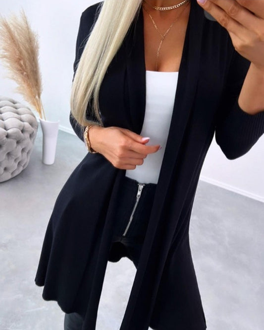 Long sleeve open front knit cardigan