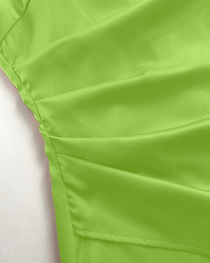 Premièrement : Cette Robe longue décontractée à une épaule sans manches , Froncée et fendue sur le côté Femme.