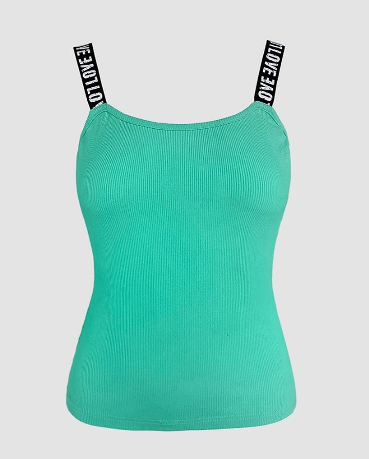 Premièrement : Ce Haut en tricot extensible et décontracté à coupe ajustée et sans manches avec imprimé lettre et bandeau Femme .