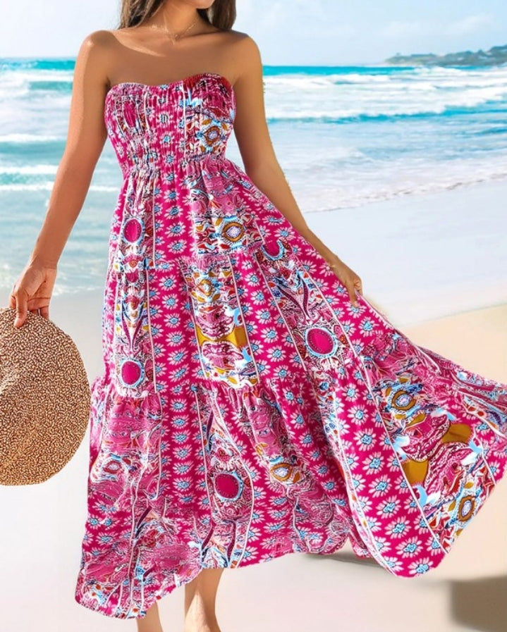 Premièrement : Cette Jupe longues plissées bohème d'été Jupes maxi fluides taille haute en ligne A Femme.