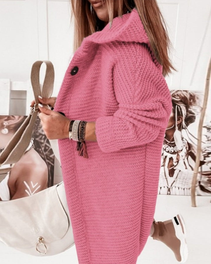 Long Sleeve Button Front Knit Hooded Cardigan