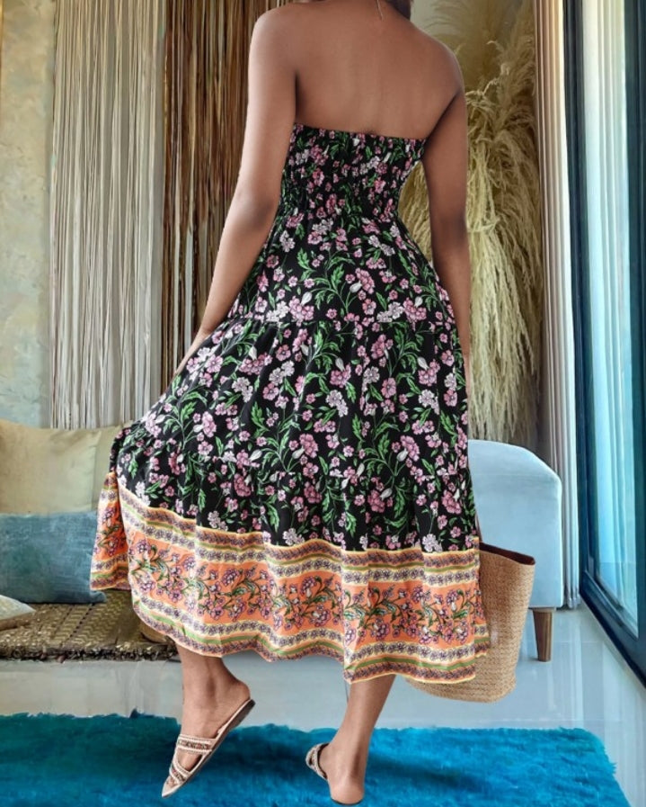 Premièrement : Cette Jupe longues plissées bohème d'été Jupes maxi fluides taille haute en ligne A Femme.