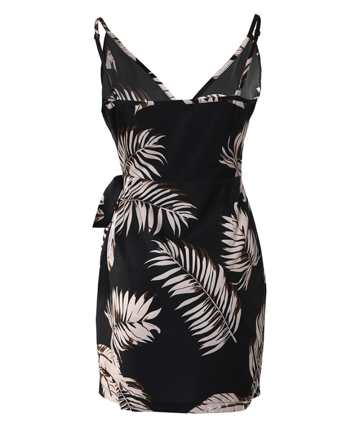 Premièrement : Cette Robe courte décontractée à bretelles spaghetti et col en V à imprimé floral pailetté avec détails croisés Femme.